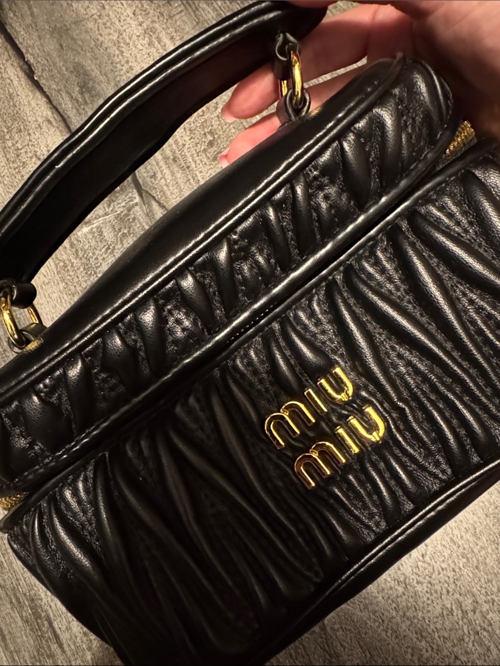 Miu Miu Black Matelassé Leather Mini Top-Handle Bag with Gold Hardware